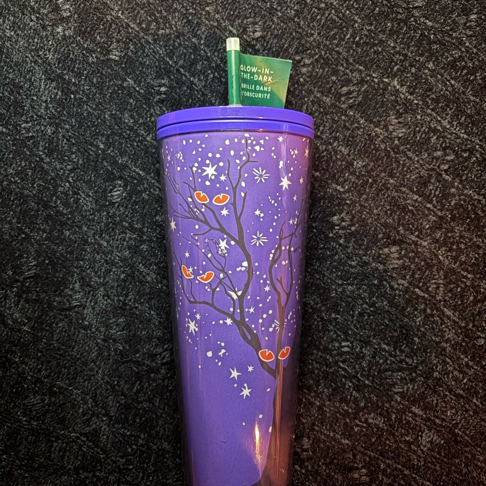 Starbucks Tumbler 2022 Halloween Cat Eyes Glow In The Dark Spooky Tree 24 oz